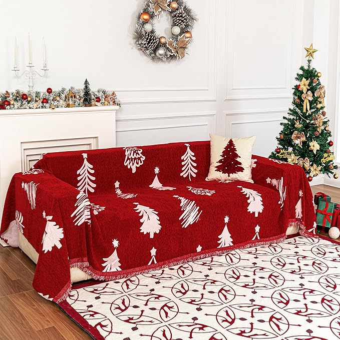 MYSKY HOME 71"X118" Loveseat Christmas Couch Cover, Sectional Sofa Covers Sofa by MYSKYHOME
