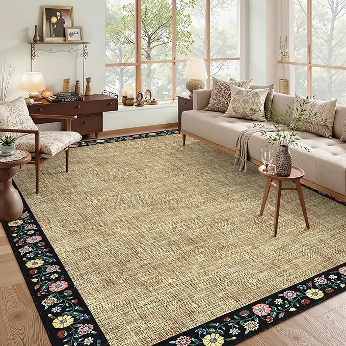 GarveeHome Washable Rugs for Living ROM 8 x 10 Large Area Rug Farmhouse Floral - Image 2