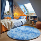 ONASAR Round Rugs 5ft for Bedroom Living Room, Tie-Dye Blue Fluffy Circle Area - Image 3