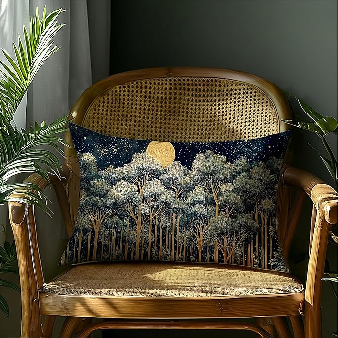 Rustic William Morris Night Forest Green Moon Decor Pillow Covers 12x20 - Image 4