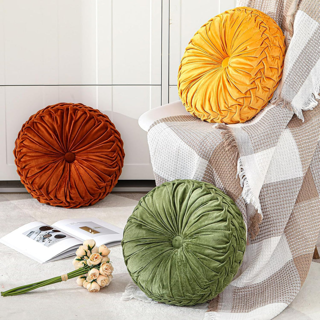 Drydiet 1 Pcs Round Pumpkin Throw Pillow Fall Pillow(Yellow,15'')