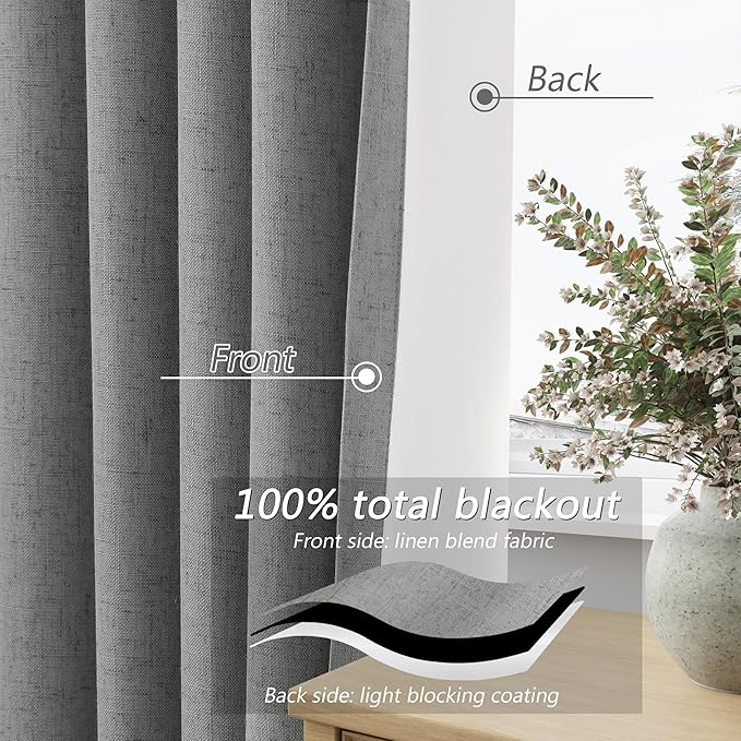 Guken 100% Blackout Linen Curtains 72 Inch Length 2 Panels Set - Image 4