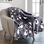 PAVILIA Christmas Snowman Throw Blanket, Grey Winter Fleece, 50x60