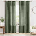 Nanspring Olive Green Linen Sheer Curtains 84 Inch Length 2 Panels by Nanspring