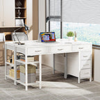 Huuger Computer Desk with 6 Drawers, Office Desk with Shelves, Reversible Gaming Desk, Corner Desk with Storage, Work for Home Office, Study, Living Room, 47inch, White