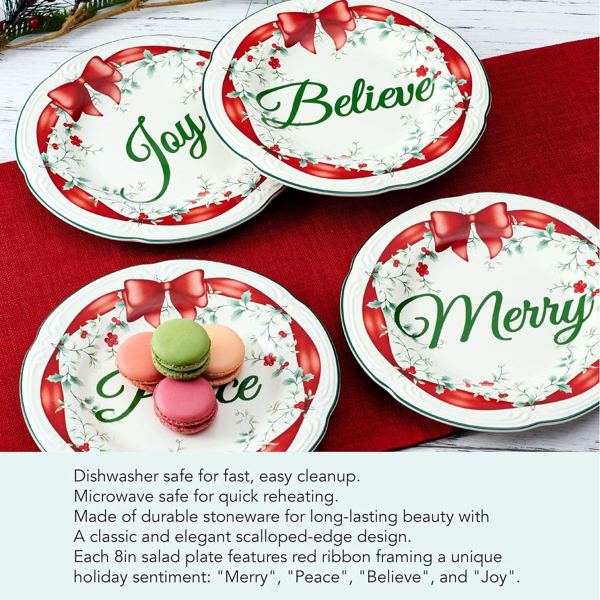 Pfaltzgraff Winterberry Red Ribbon Salad Plates, Set Of 4