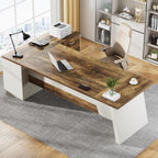 Tribesigns 78" L-Shaped Executive Desk, Large Modern Office Desk with Drawers and Lateral File Cabinet, Business Furniture with Storage Shelves, Big Computer Desk for Home Office (Brown + White)