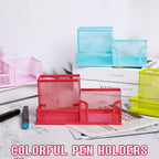 Ludato 4 Pieces 3 Compartments Mesh Pen Holder Desk Organizers Caddy and Accessories for Desk,Black Pencil Holder,Sticky Notes Holder for Home,Office and School