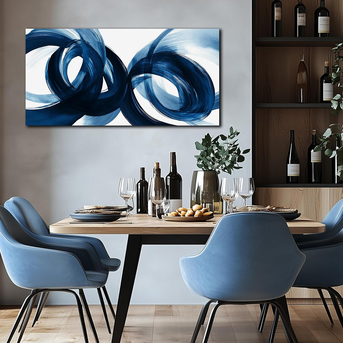 MXUNYZ Blue Abstract Canvas Wall Art Bedroom Modern Minimalist Wall Decor