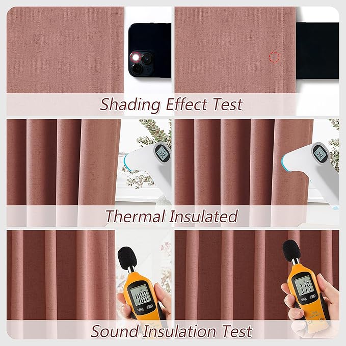 Dusty Rose 100% Blackout Linen Curtains 102 Inch Length 2 Panels Set - Image 5