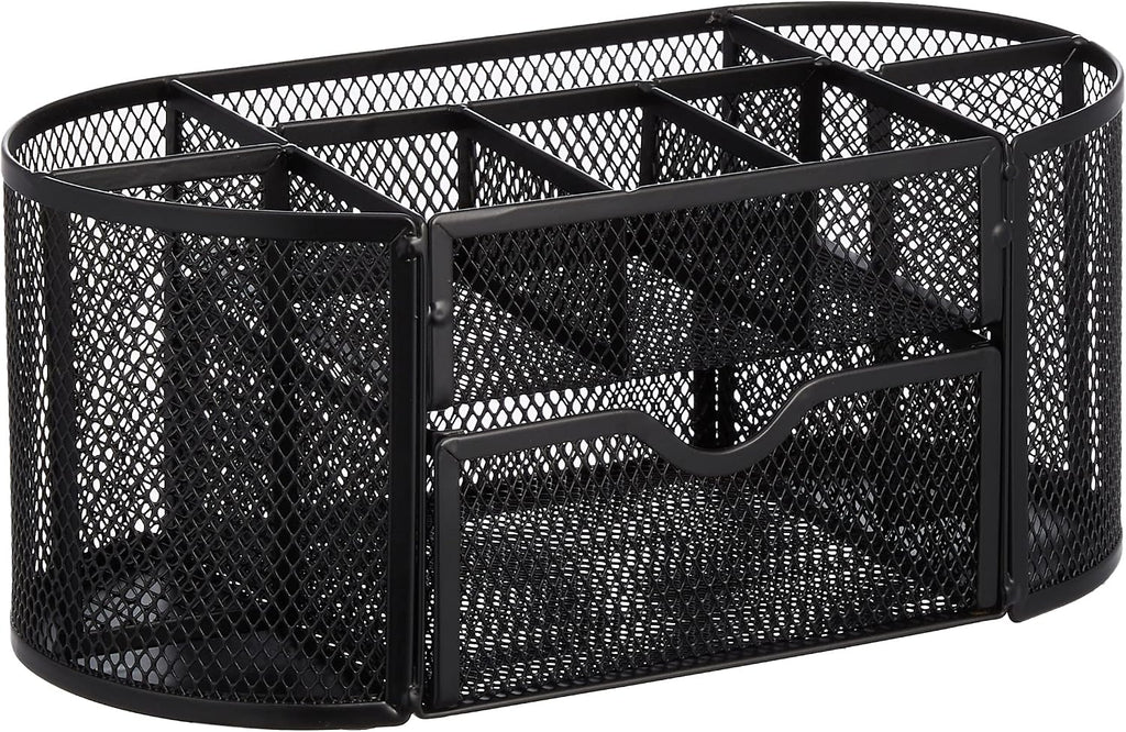 Amazon Basics Mesh Pen Holder and Desktop Desk Organizer, Office Caddy Storage for Writing Utensils, 9.1 x 5.9 x 5.5 inches, Black