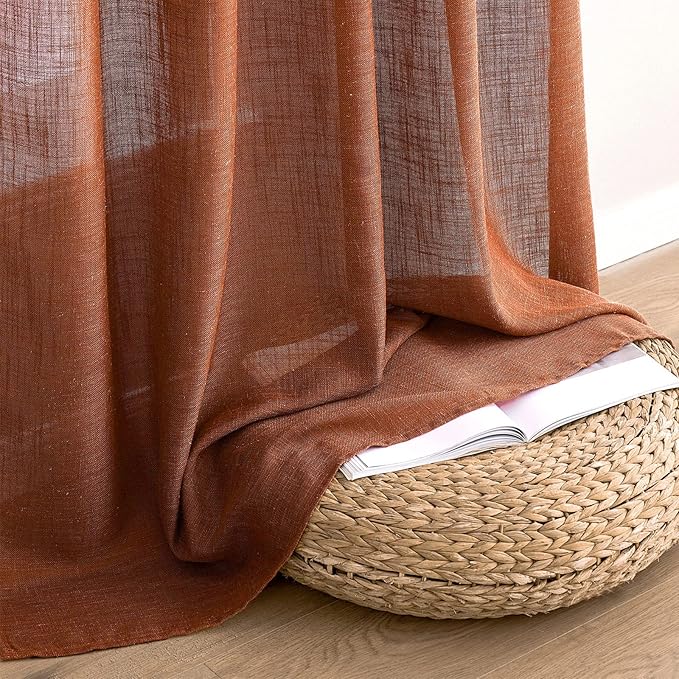 MIULEE Burnt Orange Linen Curtains 84 Inch Length - Image 7