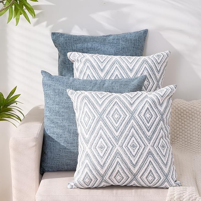 HPUK Decorative Throw Pillow Covers Set of 4 Square Couch Pillows Linen Cushion by HPUK