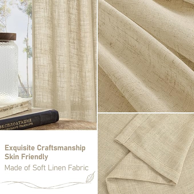 LAMIT 96 inch Linen Curtains for Bedoom, Light Filtering Semi Sheer Panels Back - Image 6