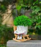 Rocking Chair Smiley Face Planter with Drainage Hole, Cute Plant Pots for Indoor Outdoor Plants,Unique Flower Pot for Succulents, Gift for Mother's Day, Birthday, Christmas(White)