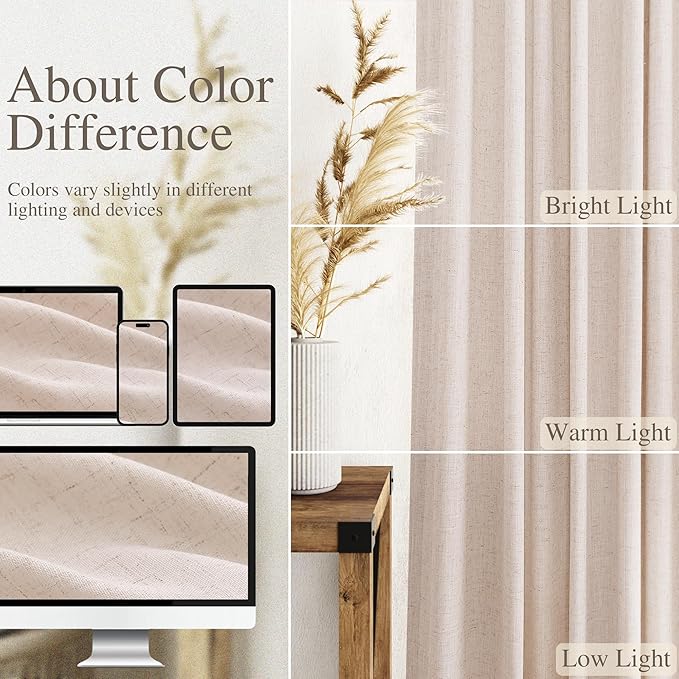 Nanspring Natural White Linen Curtains 102 Inches Long - Image 3