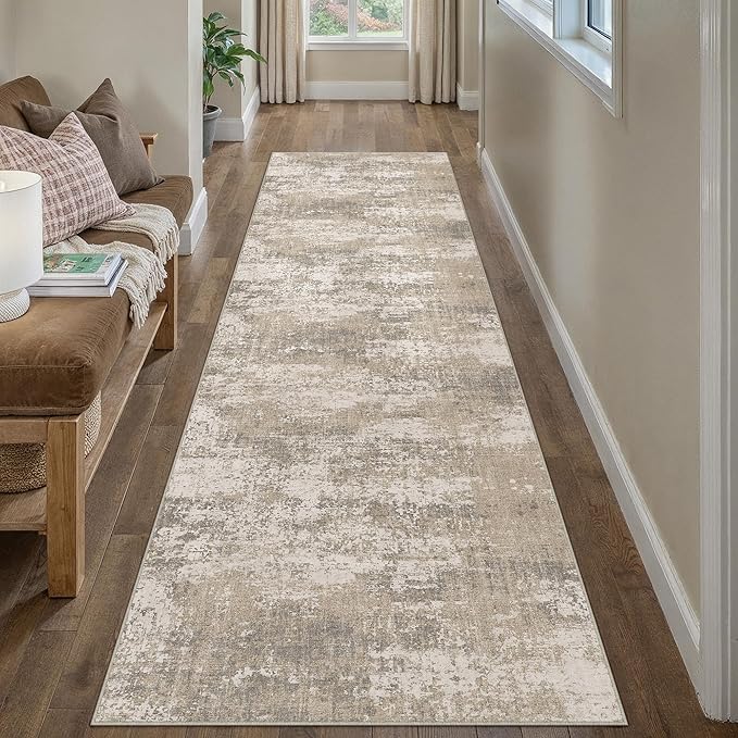 PureCozy Runner Rug 2x8 Beige Machine Washable Modern Abstract Hallway Carpet - Image 3