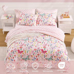 Twin Comforter Set for Girls - 5 Pieces Floral Pink Girls Twin Bedding Set