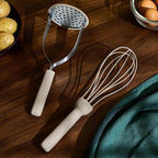 bella 2 Piece Fold Flat, Non-toxic Nonslip Masher and Whisk, Oatmilk