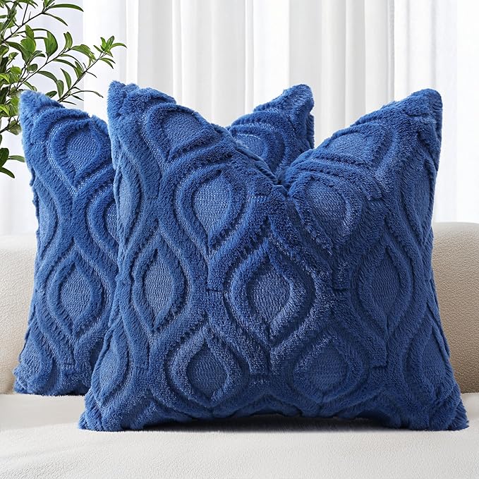 decorUhome Throw Pillow Covers 18x18 Inch Set of 2, Soft Plush Faux Wool Dark by decorUhome