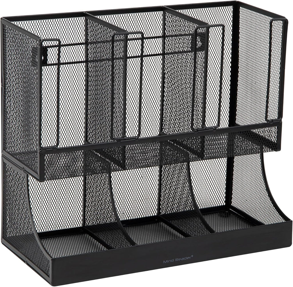 Mind Reader Multipurpose Countertop Organizer, Office Breakrooms, Cup and Condiment Station, Metal Mesh, Black