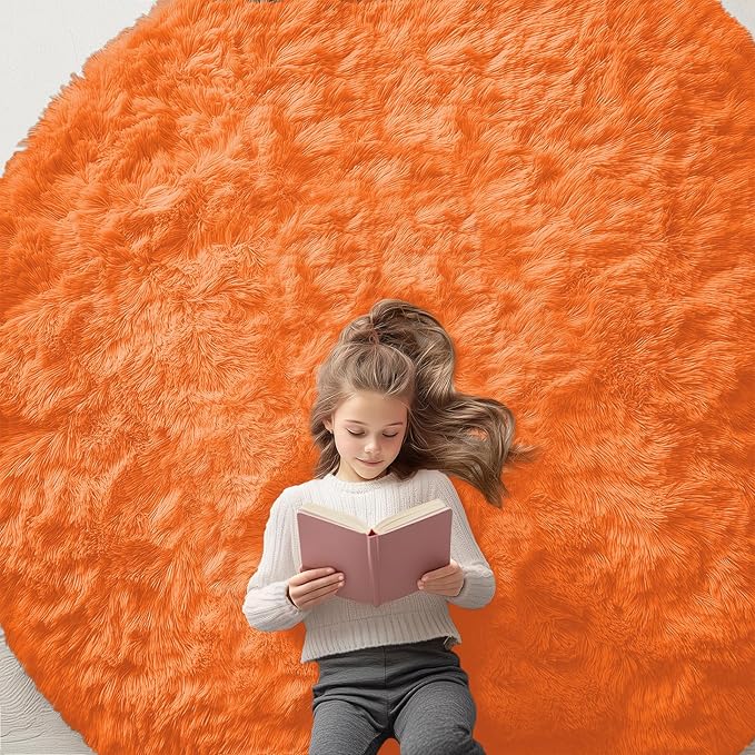OLANLY Orange Round Rugs for Bedroom by OLANLY