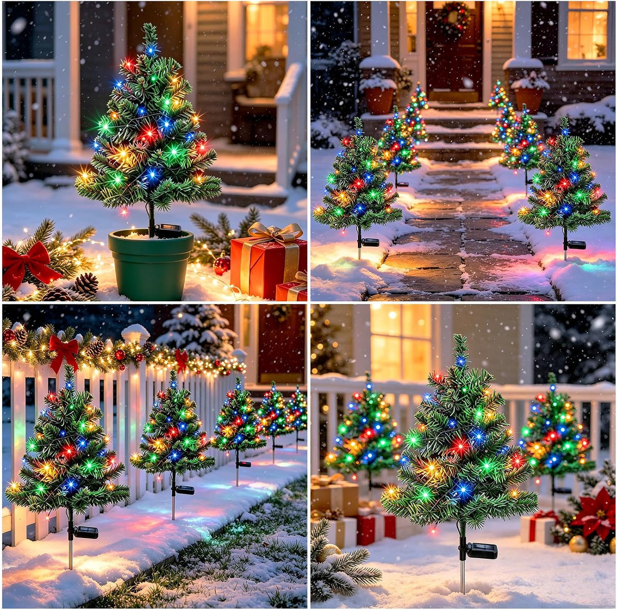 2 Pack Solar Christmas Tree Outdoor,Xmas Decorations with Colorful Lights
