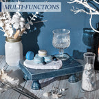 EOSAHR Square Wood Riser Display Stand for Dusty Blue Bathroom Decor, Blue