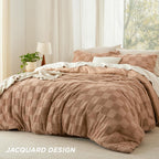 Bedsure Taupe Comforters Queen Set, Vintage Boho Plaid Bedding Set 3 Pcs