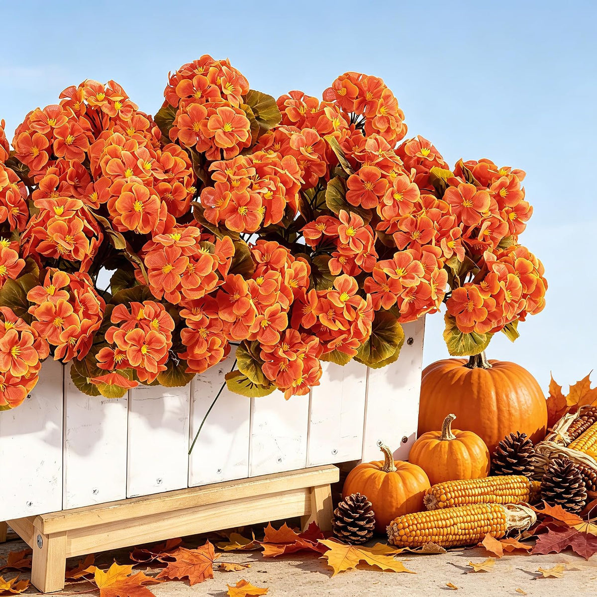 Artificial Fall Flowers Geraniums for Outdoors Front Porch Decor