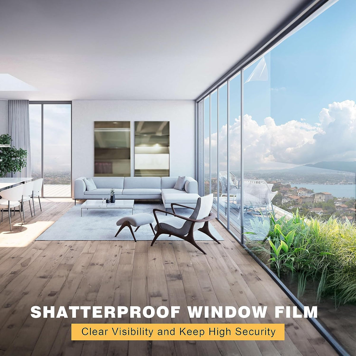 Security Window Film, Transparent Self-Adhesive Shatterproof Film, 4Mil Anti Shatter Tempered Glass Film, Glass Protective Window Film for Home/Office