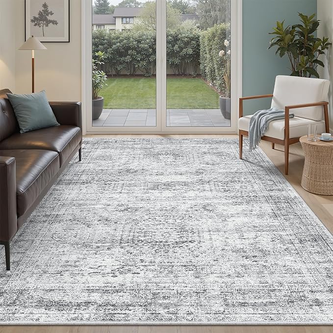 Soalmost 5x8 Area Rugs Grey Low Pile Indoor Washable Trendy Faded Style Rugs by Soalmost