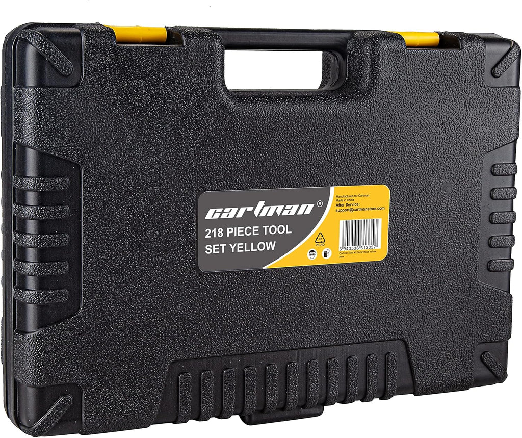 CARTMAN 218 Piece Tool Set General Household Hand Tool Kit with Plastic Toolbox Storage Case Yellow