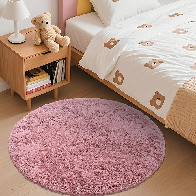 OLANLY Pale Pink Round Rugs for Bedroom - Image 3