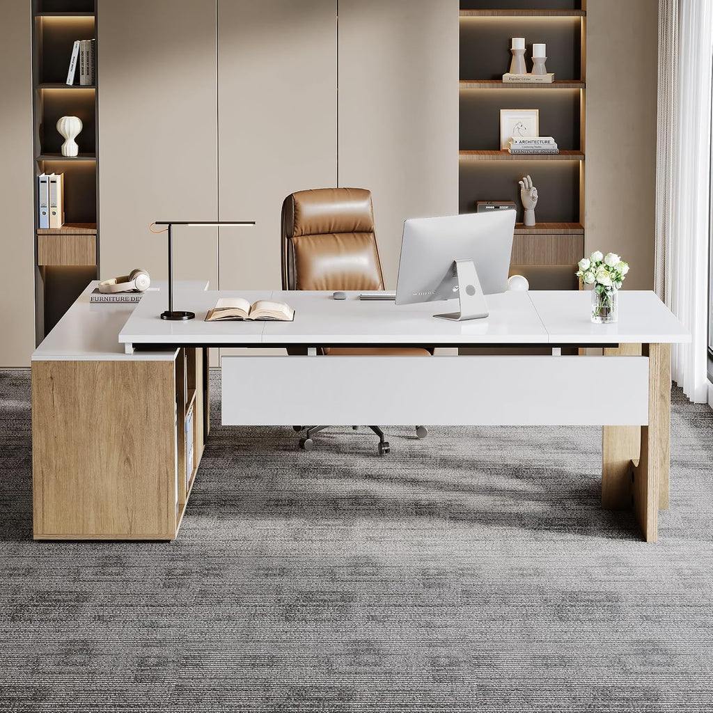 Tribesigns 74.8 Inch Executive Desk, L-Shaped Office Desk with Cabinet