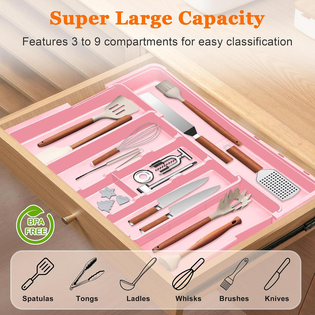 Spaclear Large Kitchen Utensil Drawer Organizer Expandable Silverware Tray