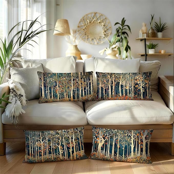 Rustic William Morris Inspired Forest Decor Pillow Covers 12x20 Set of 4 - Image 5
