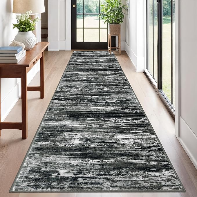 KOZYFLY Modern Abstract Washable Rug Runner 2.6x12 Hallway Rug Runner Non-Slip by KOZYFLY