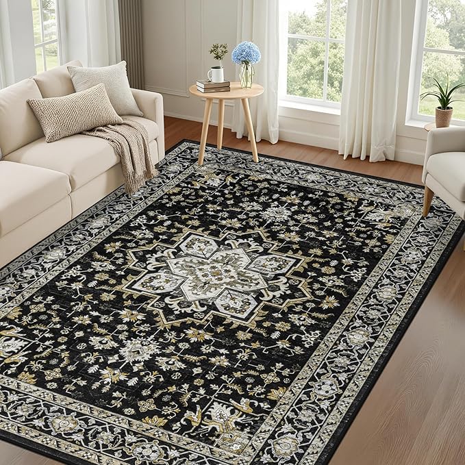 4x6 Area Rugs for Living Room: Washable Rug Soft Vintage Boho Medallion Carpet - Image 9