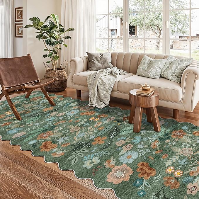 Washable 3x10 Hallway Runner Rug: Floral Scalloped Soft Runners - Image 8