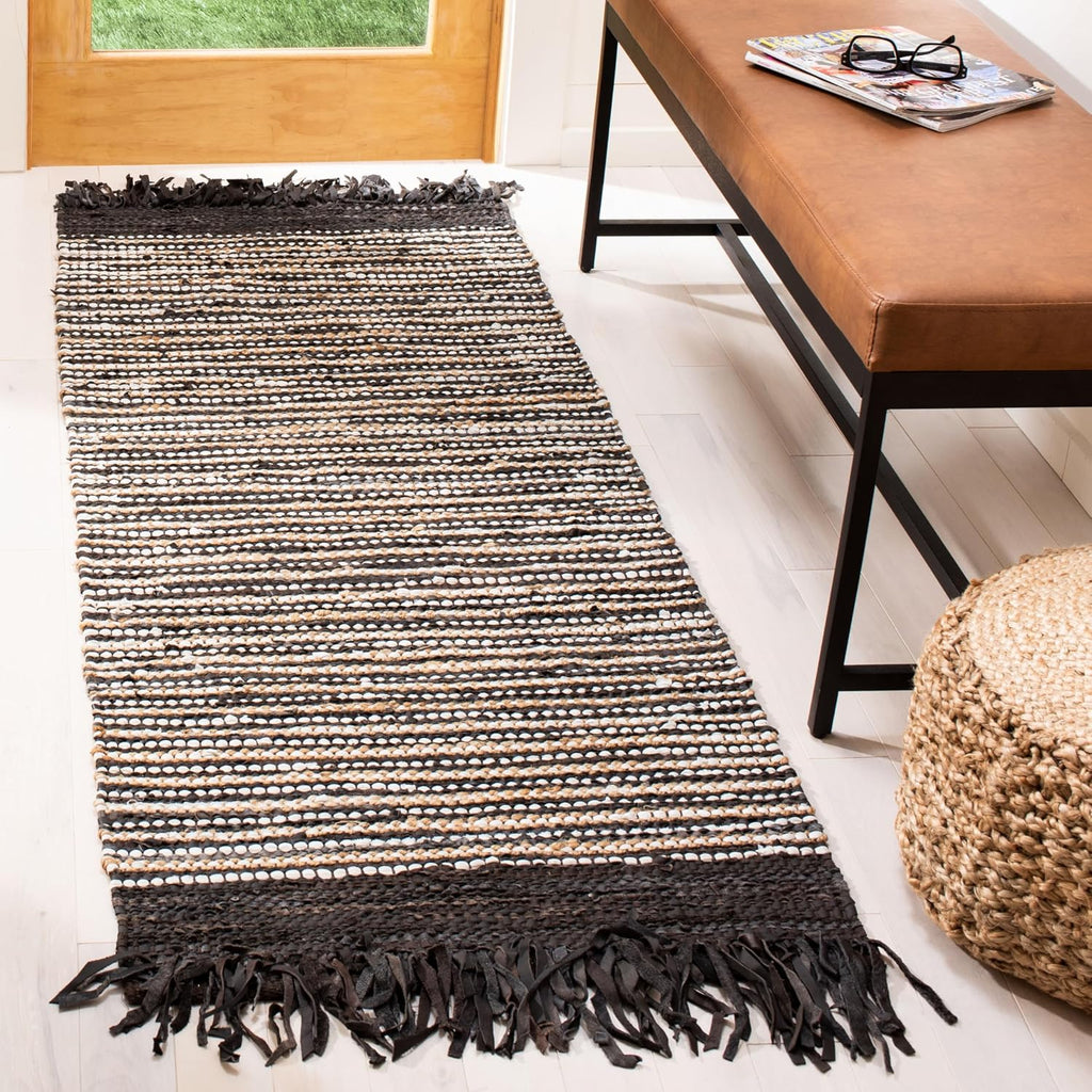 SAFAVIEH Vintage Leather Collection Runner Rug - 2'3" x 6', Dark Brown & Multi, Handmade Boho Fringe Leather, Ideal for High Traffic Areas in Living Room, Bedroom (VTL373C)