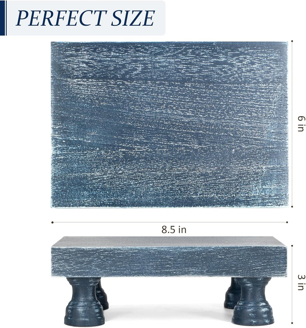 EOSAHR Square Wood Riser Display Stand for Dusty Blue Bathroom Decor, Blue