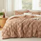 Bedsure Taupe Comforters Queen Set, Vintage Boho Plaid Bedding Set 3 Pcs
