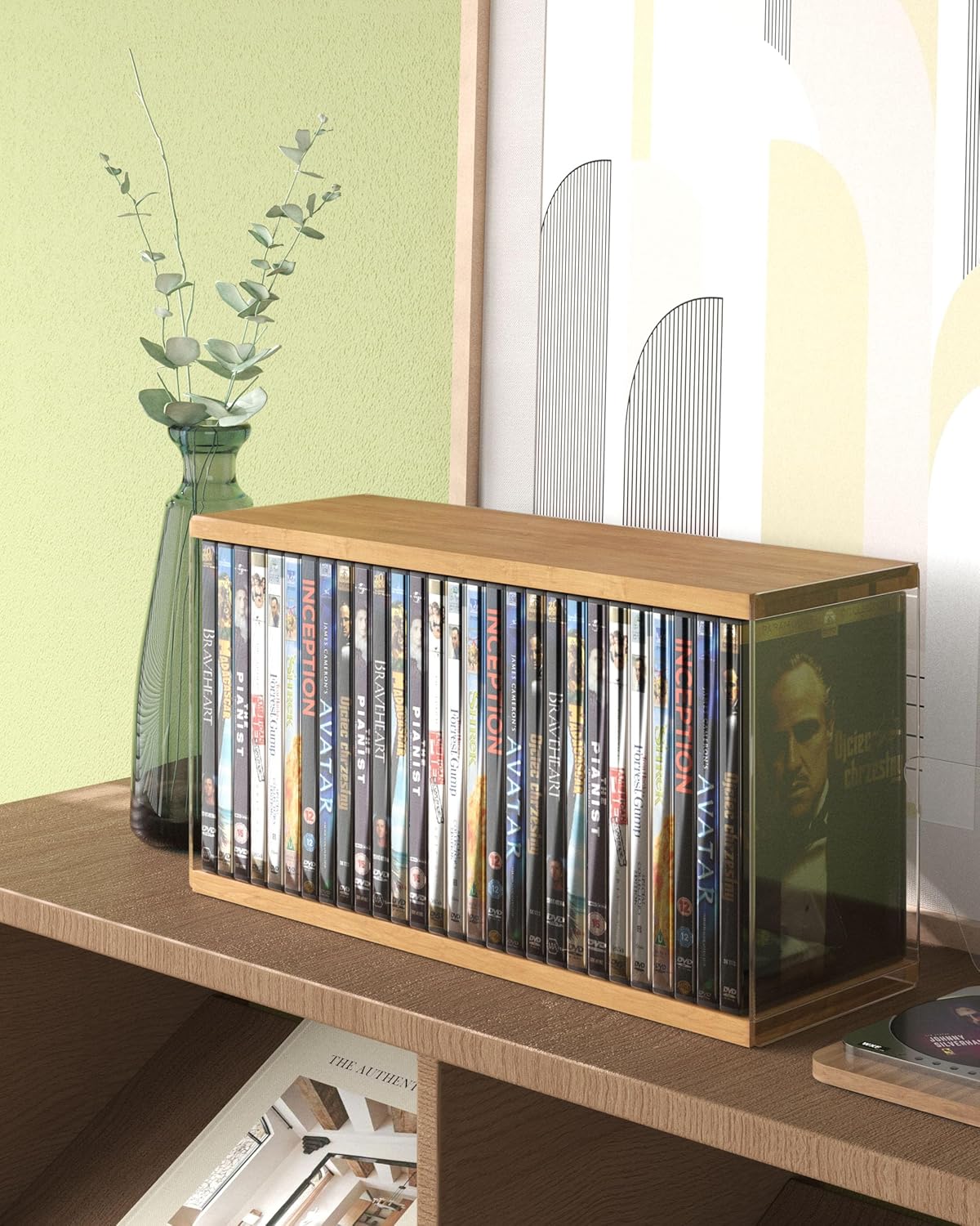 Modular Stackable DVD Storage, DVD Holder, Retro Walnut-colored MDF Video Game Rack, Blu Ray Disc Tower, Organizer for Video Game Media/Movie Cases/VHS Box