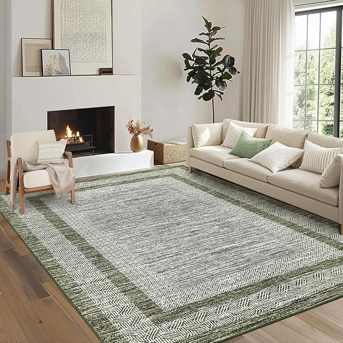 GarveeHome 9x12 Large Modern Green Area Rug Distressed Bordered Rug Soft Non by GarveeHome