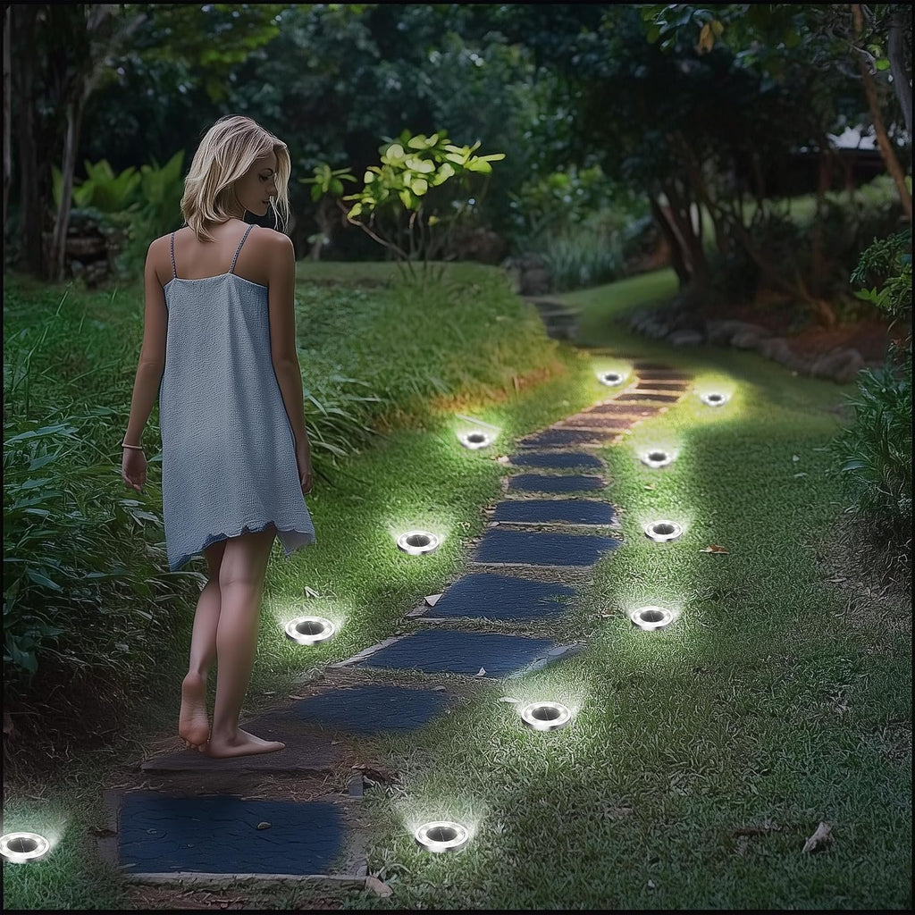 INCX 24Pack Solar Ground Lights Outdoor, 8 LED, IP65 Waterproof, Cold White