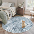 5x5 Blue/Grey Round Rug 5ft Living Room Circle Rug Vintage Round Area Rug Non by Soalmost