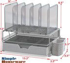 Simple Houseware Desk File Organizer for Office Supplies w/Drawer, Silver