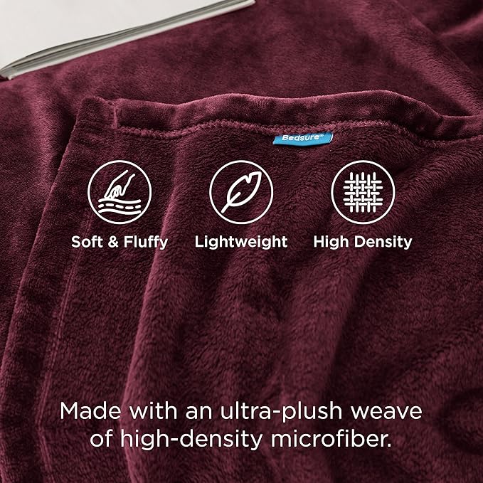 Bedsure GentleSoft Fleece Blankets Queen Size Red Burgundy - Image 3