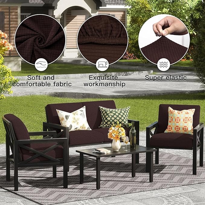 8Pcs Outdoor Cushion Covers, Patio Cushion Covers, Stretch Elastic Slipcovers - Image 4